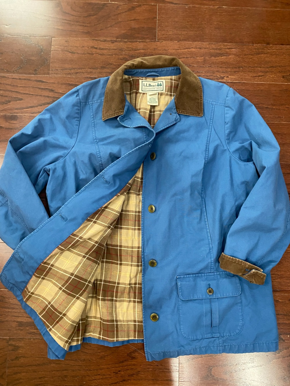 LL Bean Chore Barn Coat Jacket Womens Plus 2X Baby Blue Corduroy Trim VTG - Picture 8 of 8